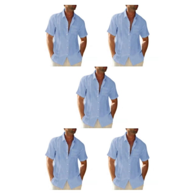 pitrice Men Shirt Casual Short Sleeve Breathable Replacement Button Down Solid Color Fashionable Home Dating Shirts Top Light Blue L 5Set