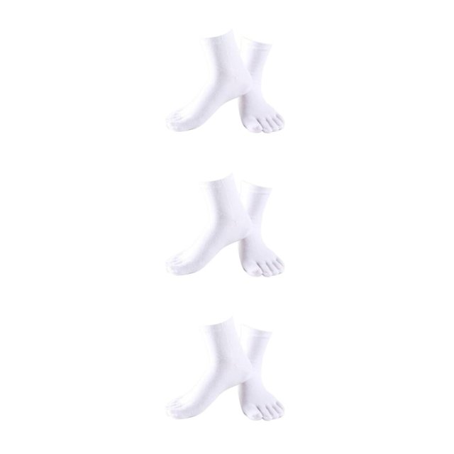 relayinert Soft Five Toe Socks Stretchable Cotton High Crew Socks Athletic Solid Socks White 3Set