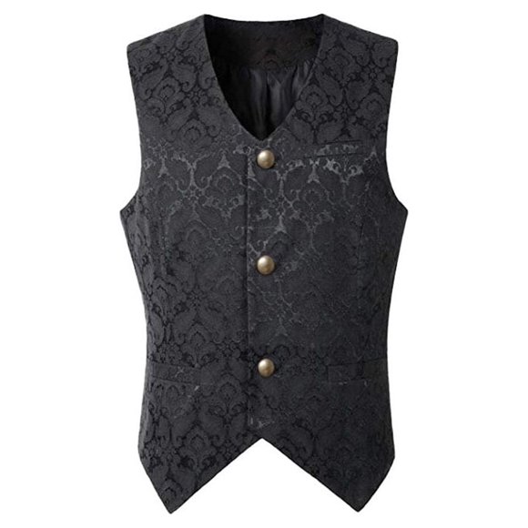 Halloween Vintage Medieval Style Vest Fashionable Solid Color Simple Design Men's Waistcoat Male Gothic Suit Birthday Gift Black XXL