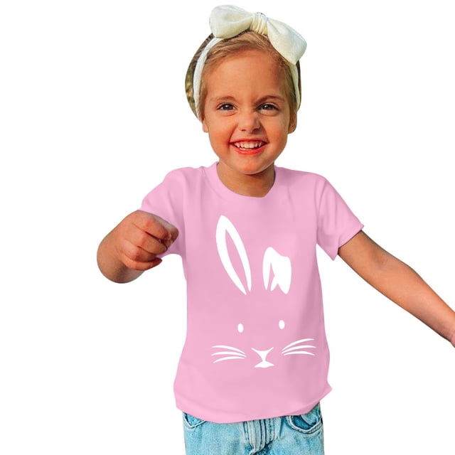 EGNMCR Easter Lapin de Pâques Oeufs Imprimé Garçons Tenue de Pâques Filles Tenue de Pâques Tout-Petits Enfants Garçons Filles Mode Mignon Col Rond Imprimé Manche Courte Haut Cadeaux de Pâques pour Enfants
