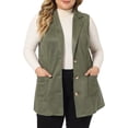 thumbnail image 1 of Agnes Orinda Veste Sans Manches pour Femme Grande Taille, Revers Cranté, Décontractée Utilitaire, Veste en Suède 3X Vert, 1 of 6