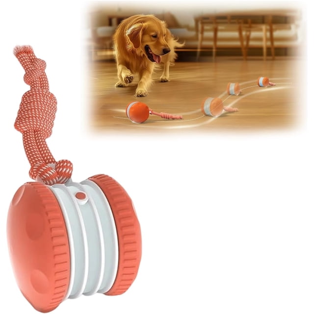 2026 Saker Interactive Dog Ball Toy|Activated Automatic Rolling Dog Toy with Rope for Small,Medium,Large Dogs|Rechargeable Motion-Activated Smart Dog Ball Indoor Play Entertainment (Orange)