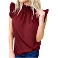 thumbnail image 1 of Timegard Tank Tops for Women Crew Neck Ruffle Sleeve Ruched Solid Color Comfy Work Casual Tunic Tops, 1 of 5