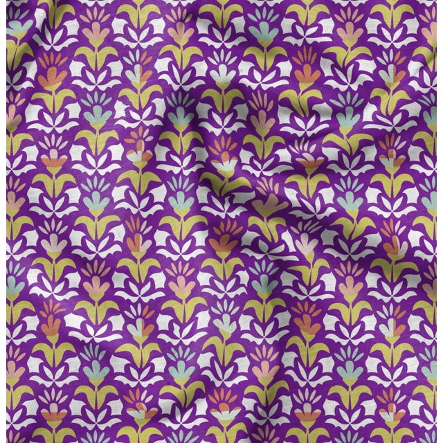 Soimoi Purple Poly Georgette Fabric Florals Floral Decor Fabric Printed Yard 52 Inch Wide