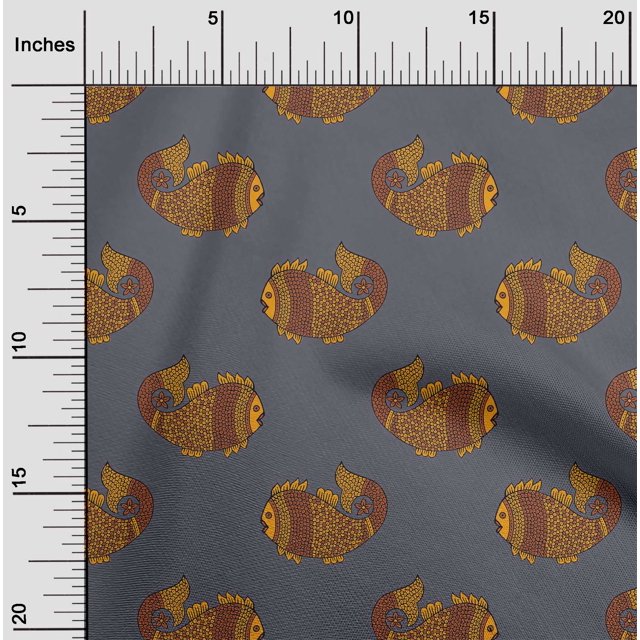 oneOone Polyester Lycra Fabric Fish Block Decor Fabric Printed BTY 56 Inch Wide