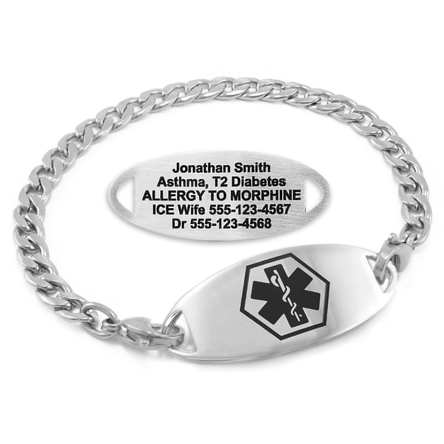 MedicEngraved Stainless Steel Custom Medical Alert Bracelet - 5mm Curb Link