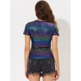 thumbnail image 4 of INSPIRE CHIC Haut Multicolore Brillant à Manches Courtes Texturé Métallisé de Fête pour Femme Bleu Foncé m, 4 of 5