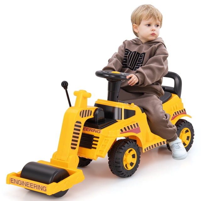 Gymax Rouleau Compresseur pour Enfants à Chevaucher avec Moteur à Rouleau Réglable, Son, Rangement sous le Siège