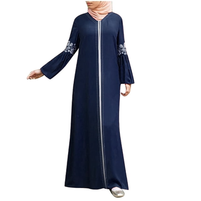Birdeem Robe à Manches Longues pour Femmes Robe Maxi à Manches Longues Longues Robes Abaya Robe pour Femmes Femmes Robe Longue Musulmane Kaftan Vintage à Imprimé Floral Robes Maxi Islamiques