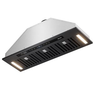 BRANO 36 dans. Insérer le capot de portée, 900 CFM Hotte d'évent de cuisine intégrée, contrôle de la voix Gesture Touch, 6 en. sans conduit/sans conduit, noir
