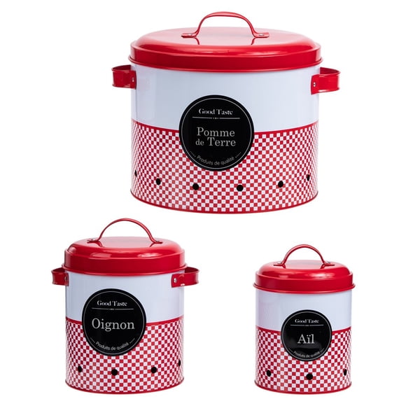 Storage Potato Container Tin Food Canister Metal Kitchen Garlic Bucket Cookie Jar Bin Keeper Onion Candy Farmhouse