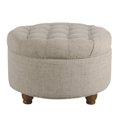 thumbnail image 1 of HomePop Large Button Tufted Round Storage Ottoman, Light Tan, 1 of 12