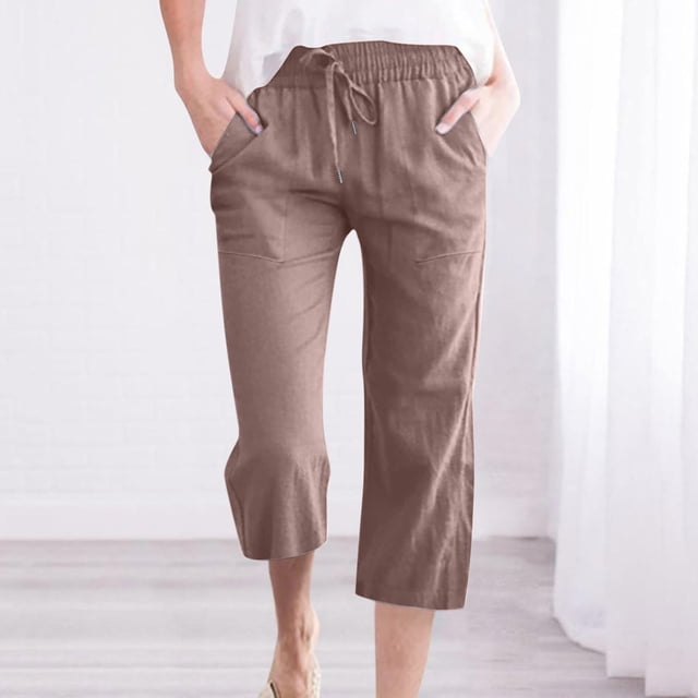 DPTALR Womens Casual Solid Color Elastic Loose Pants Straight Wide Leg Trousers With Pocket