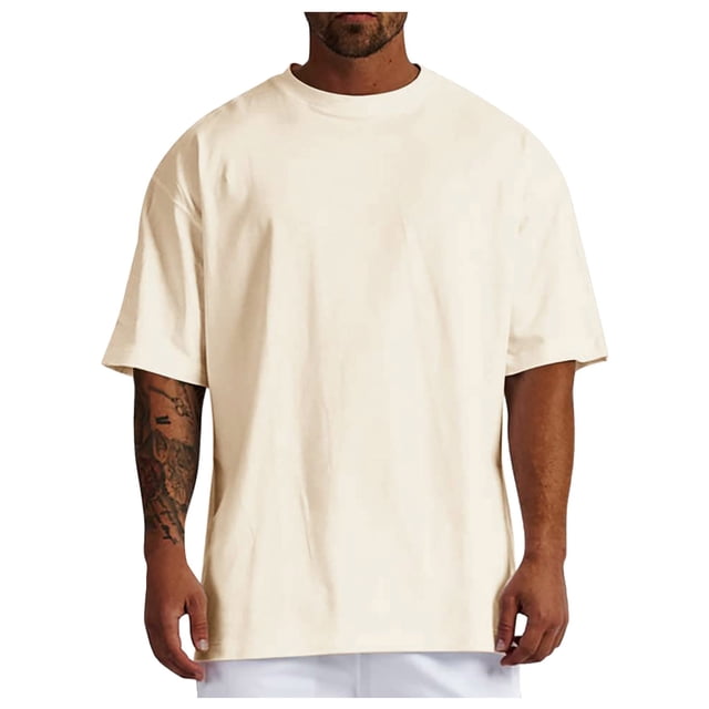 Men T Shirts Male Summer Pure Oversized Shirt Solid Color Large Size Short Sleeve Round Shoulder Top