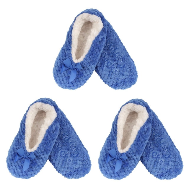 CHOK Adult Super Soft Warm Cozy Fuzzy Soft Touch Slippers Non-Slip Lined Socks Assortment B Medium 3 Pairs