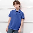 thumbnail image 2 of Luvoko Little Boys Uniform Short Sleeve Pique Polo Shirt,Solid Color Print Tennis Pique Shirts for Kids for Little Boys Tops Short Sleeve Stretch Collared(Dark Blue,3-4 Years), 2 of 4