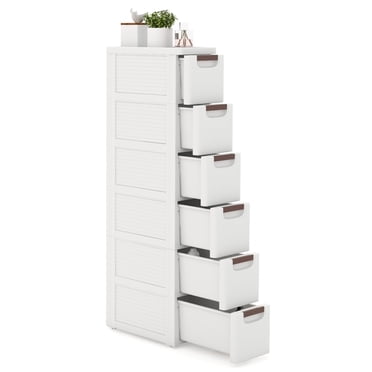 Gymax 6-Drawer Narrow Rolling Storage Cabinet w/ Pull Handles Built-in Wheels