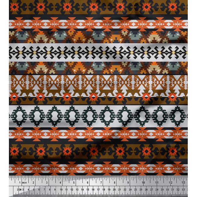 Soimoi Cotton Poplin Fabric Aztec Southwestern Print Sewing Fabric Yard 56 Inch Wide