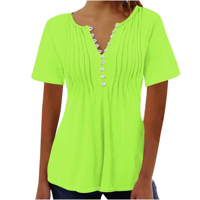 Blouses pour Femmes Imprimé Col en V Boutonné Haut Court