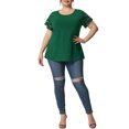 thumbnail image 2 of Agnes Orinda Women's Plus Size Tops Lace Panel Short Sleeves Spring Summer Solid Work Blouses 2X Dark Green, 2 of 7