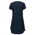 thumbnail image 4 of LOVZFMLL Mode Femmes Ample Col en V Été Uni Manches Courtes Robe en Coton et Lin Bleu Foncé 4TG, 4 of 6