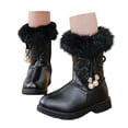 thumbnail image 3 of Hjtefg Girls Winter Boots with Bow - Platform Sole Side Zip Snow Booties for Kids, Warm Comfy Solid Color Boots for Cold Weather,Color: 2-Black Size: 9.5-10 Years, 3 of 9