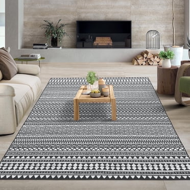 YUSAZENS 9x12 Large Geometric Bohemian Area Rug Machine Washable Farmhouse Accent Throw Carpet Non-Slip for Living Room Bedroom Hallway Black