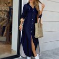 thumbnail image 2 of CEHVOM Robe d'Été pour Femme, Couleur Unie, Décontractée, à Manches Longues, Col Rabattu, Robe Maxi Décontractée de Plage, Solde, 2 of 4