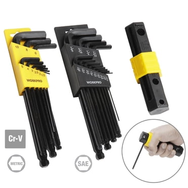 WorkPro Ball End Hex Key Set -23 Piece,Cr-V Metric and SAE Sizes,T handle Adaptor