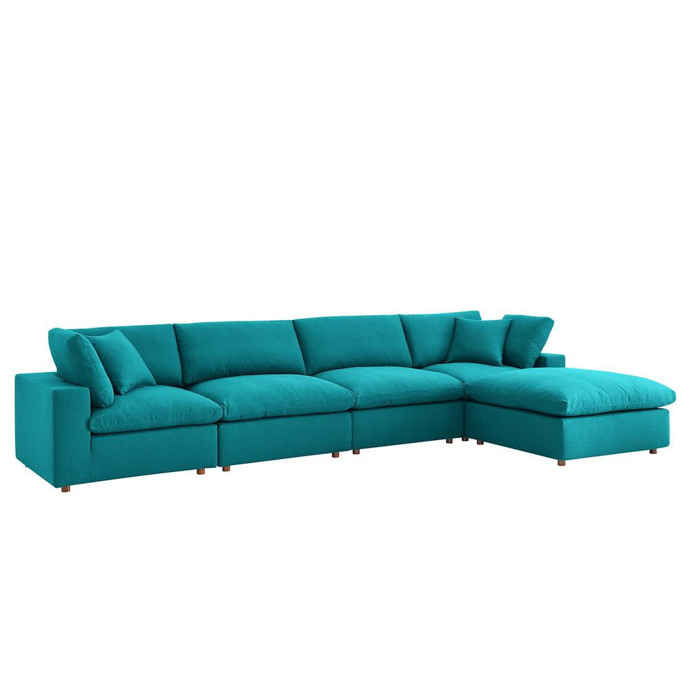 Modway Commix 5 Piece Down Filled Overstuffed Sectional Sofa Set in Teal