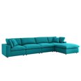 thumbnail image 1 of Modway Commix 5 Piece Down Filled Overstuffed Sectional Sofa Set in Teal, 1 of 5