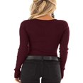 thumbnail image 3 of Women Spring T-Shirt Solid Color Ribbed Henley Neck Long Sleeve Slim-fitting Pullover for Girls Autumn, 3 of 6