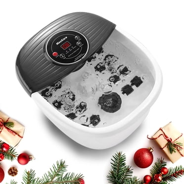 MaxKare Foot Spa Bath Massager with Heat, Bubbles, and Vibration, Digital Temperature Control, 16 Detachable Massage Rollers, Soothe and Comfort Feet, Black