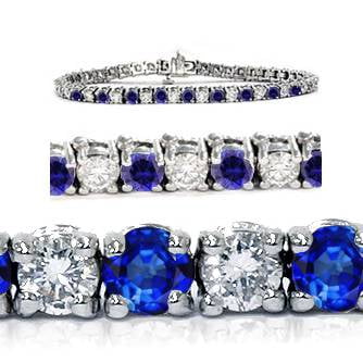 Bracelet Tennis en Or Blanc 14 K avec Saphir Bleu de 14,00 Ct et Diamants Blancs