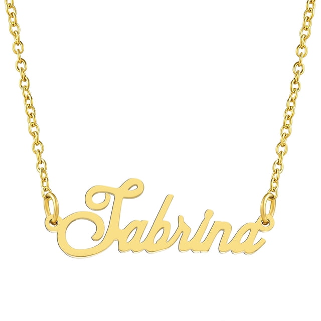 KISPER 18K Gold Plated Stainless Steel Personalized Name Pendant Necklace, Sabrina
