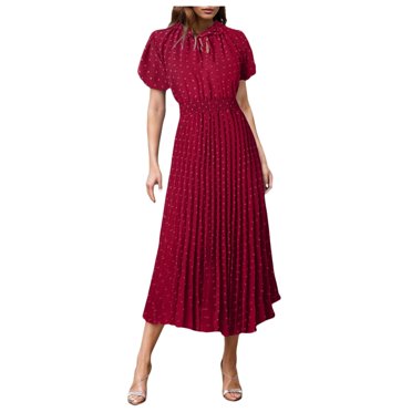 TJAZFJPA Beach Sundresses for Women Womens Dot Pleated A Line Casual Flowy Party Midi Dress See Through Dress Women's Winter Dresses