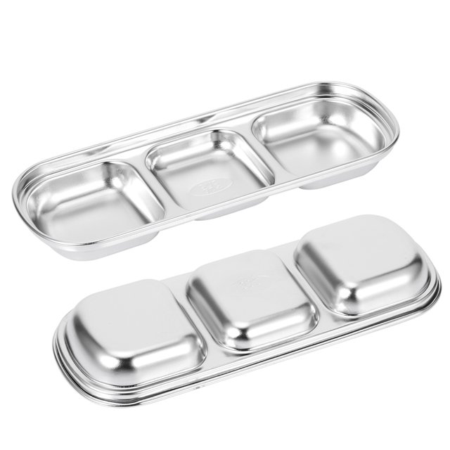 Vinegar Dish, Salad Flavor Silver Sauce Dish, For Snack Restaurants Use Appetizer Party Use 3 Grids