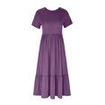 thumbnail image 3 of Penkiiy Robes Maxi pour Femmes 2024 Décontractées d'Été à Manches Courtes, Robe d'Été Ample Plissée à Étages Fluide de Plage avec Poches m Violet, 3 of 5