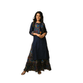 thumbnail image 1 of DWEEP SARA Ensemble Kurta de Travail en Coton Bleu pour Femmes, Veste Kutch et Jupe, Imprimé Ajrak, L/40, 1 of 8
