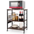 thumbnail image 1 of Patiojoy Kitchen Baker's Rack 3-Tier Microwave Cart with Wheels&10 Hooks Nut Brown, 1 of 7