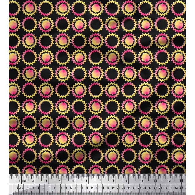 Soimoi Moss Georgette Fabric Floral & Circle Geometric Printed Fabric 1 Yard 42 Inch Wide