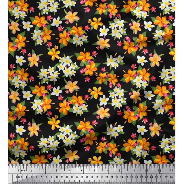 Soimoi Rayon Fabric Leaves & Flower Floral Printed Fabric 1 Yard 42 Inch Wide