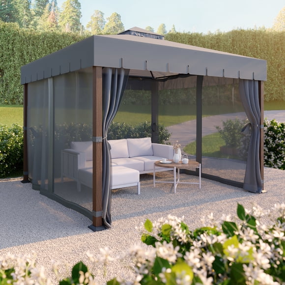 HOMETRENDS Westmont 10’ x 10’ Steel Soft Top Gazebo, Cream