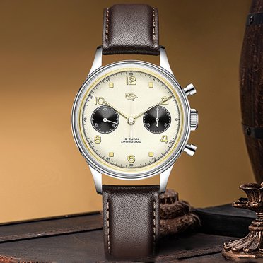 Montre pour Homme 38 mm avec Chronographe 1963, Mouvement Original ST1901, Saphir, Col de Cygne (19 ZUAN), Marque Dongfeng, Jaune