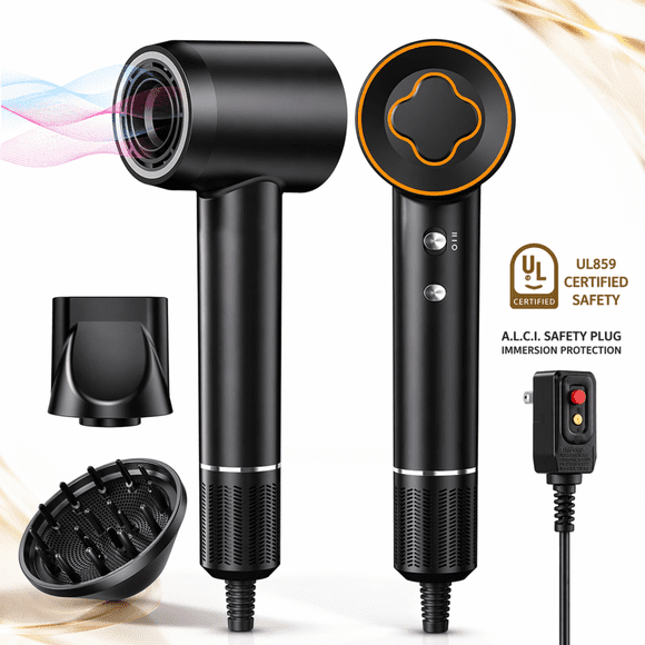 Hair Dryer 1500W lonic Hair Dryer, Fast Drying Low Noise Blow Dryer with Diffuser , Frizz-Reducing Professional Hair Dryer for All Hair Types, Black
