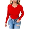thumbnail image 2 of Hauts pour Femmes à Manches Longues Mode Femmes Couleur Unie Manches Longues Décontracté Blouse T-shirt d'Intérieur Hauts, 2 of 8
