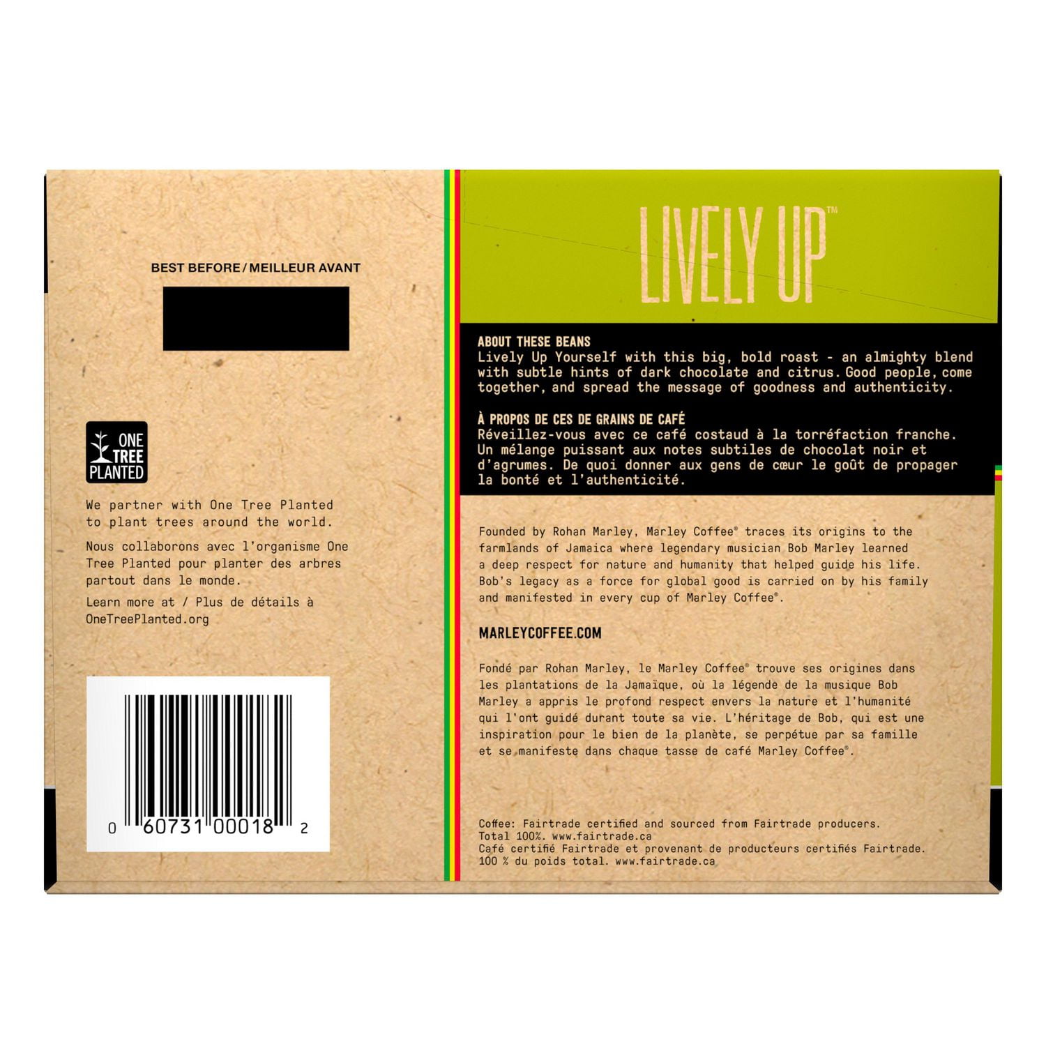Marley Café, Lively Up, Torréfaction Foncée, Capsules Compatibles K-Cup à Portion Individuelle, 12 Capsules