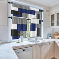 thumbnail image 5 of Navy Blue Geometric Kitchen Curtains Checkered Window Curtains and Valances Set 36 Inch, Black Grey White Short Tier Curtain for Kitchen, Modern Abstract Small Kitchen Decor, 5 of 5