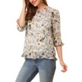 thumbnail image 4 of INSPIRE CHIC Women's Tops 3/4 Sleeves Ruffle Hem Floral Chiffon Shirt Blouses S Beige, 4 of 7