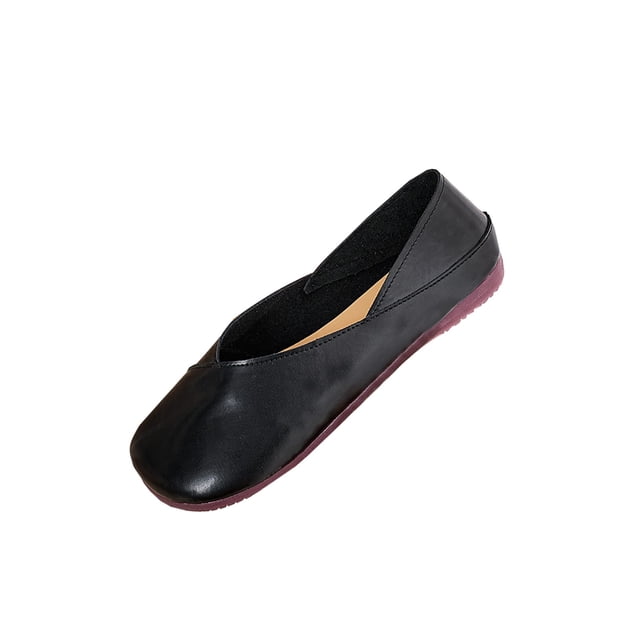 Black Ladies Flats Retro Two Wear Design Round Toe Shallow Mouth Solid Color Comfortable Casual Shoes For Daily Walking Office All Occasions Size 39